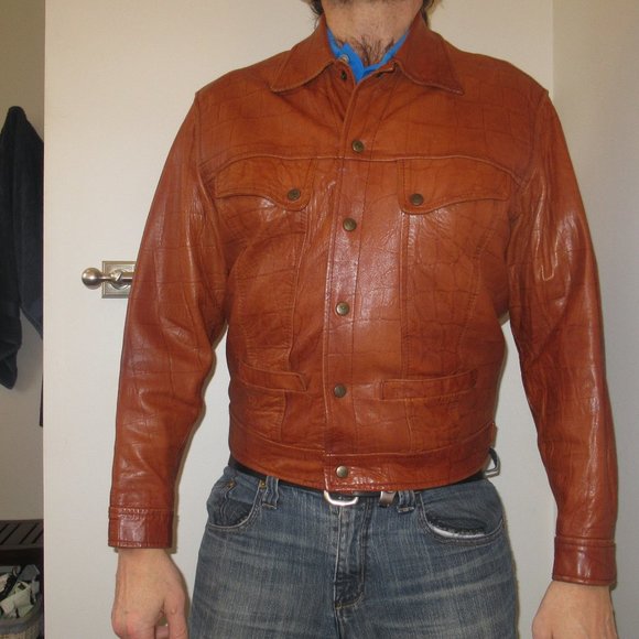 Made in England Duffer of St. George Men's Croc Print Leather Jacket Size L - Picture 9 of 12